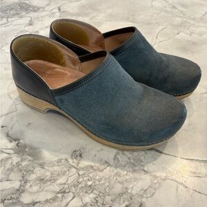 Dansko Blue and Black Clogs with Suede Finish